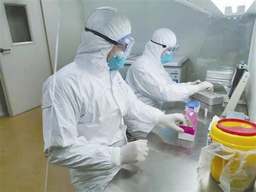图为：检测人员在配制新冠病毒核酸检测试剂  金樱子 摄