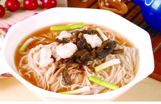 Noodles with Quick Fried Eel Shreds and  Shrimp