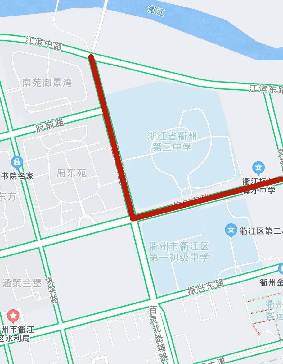 石烂线全段▲衢州中专考点:盈川东路北半幅(九华北大道—庙源溪大桥)